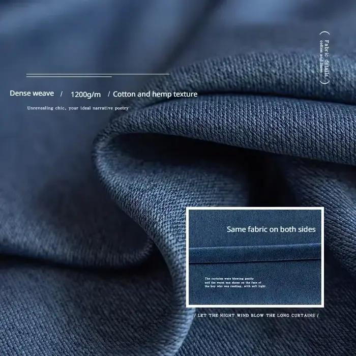 Rideaux occultants bleus en coton et lin double face sur mesure pour salon, chambre de luxe, hôtel, fenêtre et porte, style simple et tendance