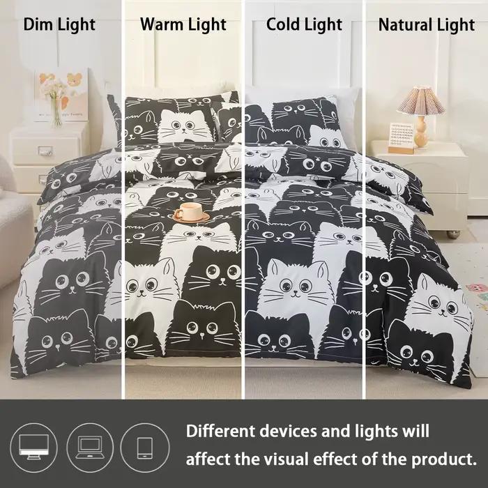 Ensemble de housse de couette imprimé chat 3 pièces