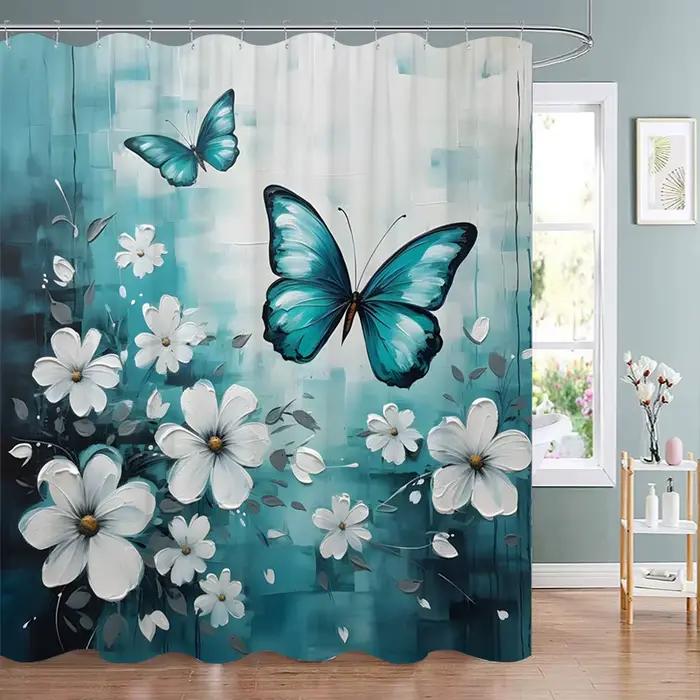 Rideau de douche floral en tissu polyester