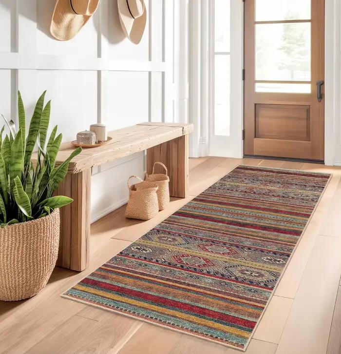 Tapis Long à rayures géométriques ethniques