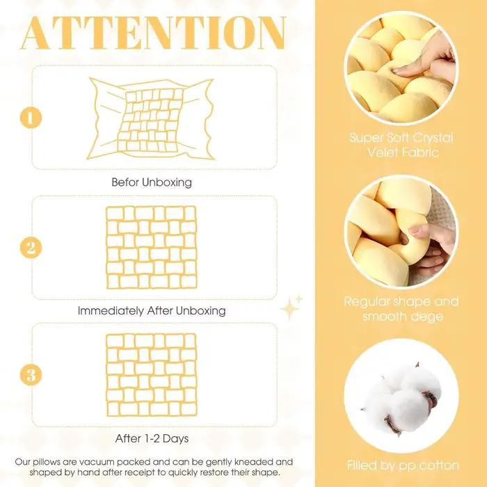 Coussin carré en peluche avec nœud fait à la main