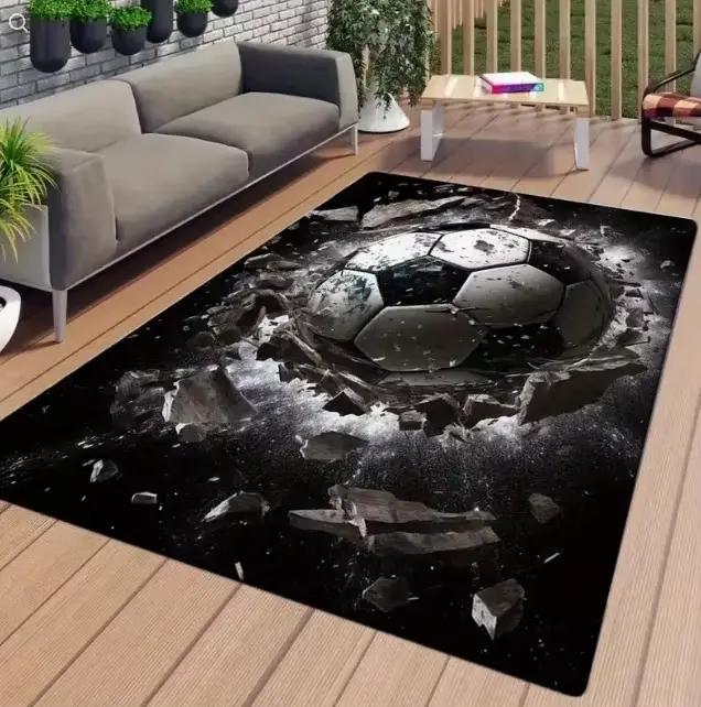 Tapis de maison imprimé ballon de Football noir et blanc