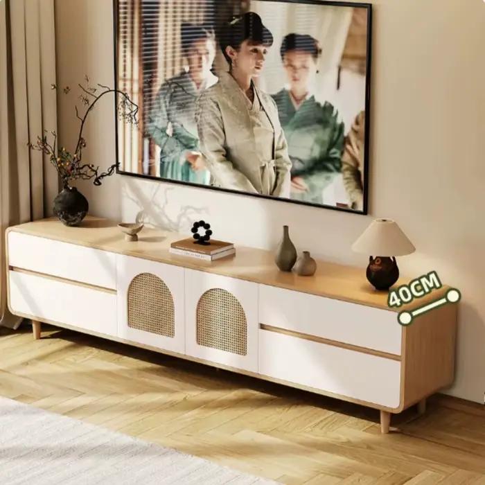 Meuble TV en bois massif blanc pour salon, meuble de rangement intelligent pour téléviseur, meuble mural en noyer, mobilier de salon, décoration moderne