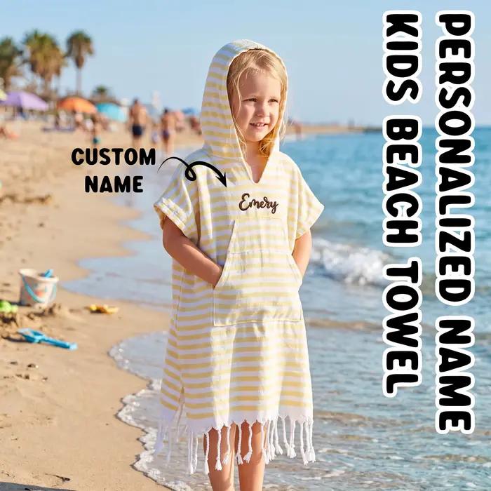 1 pièce Poncho de plage pour enfants brodé avec nom personnalisé