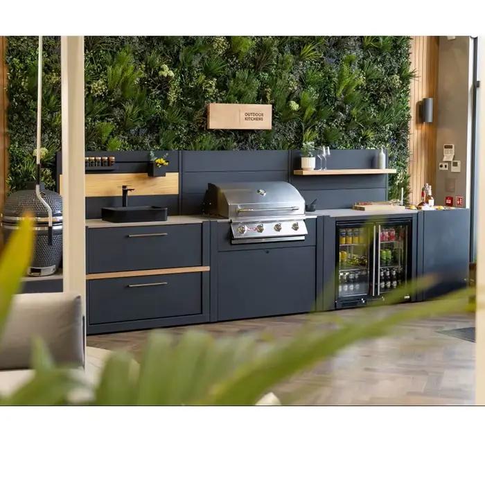 Cuisine extérieure personnalisée, ensemble résistant aux intempéries pour jardin/cour, avec barbecue et réfrigérateur, cuisine extérieure en forme de L avec bar et pergola