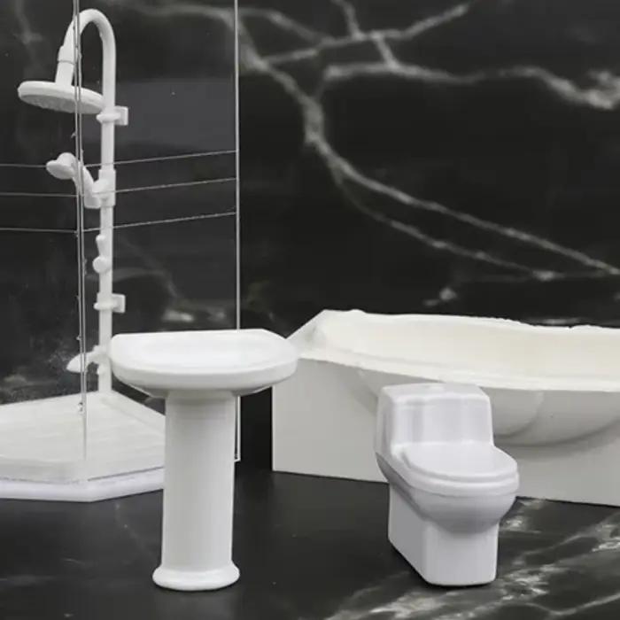 Ensemble de salle de bain Miniature pour maison de poupée 1:25, salle de douche, toilettes, baignoire, évier, modèle de jouet