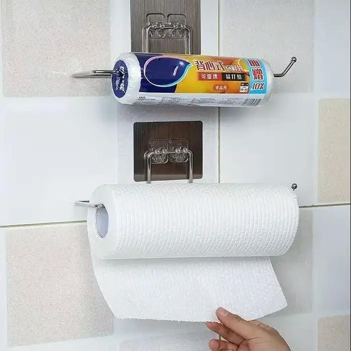 Sous l'armoire porte-rouleau de serviettes porte-papier auto-adhésif cintre support organisateur pour cuisine salle de bain étagère barre appareil ménager