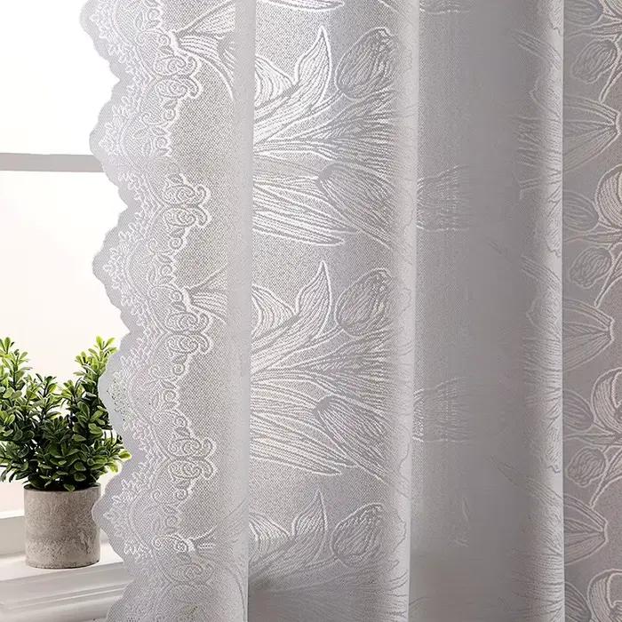 Rideaux Voilages Brodés Tulipes pour Salon et Chambre Décoration Style Champêtre 2 Panneaux Simplifiés