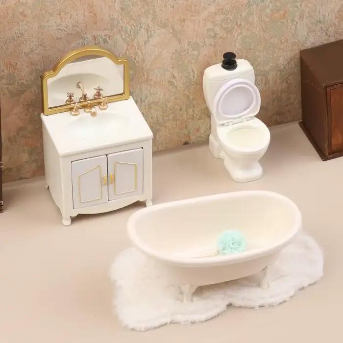 Modèle de meubles de salle de bain pour maison de poupée 1/12 : baignoire, toilettes, lavabo, armoire - Accessoires de décoration pour maison de poupée