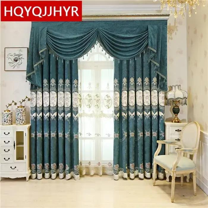 Rideaux de fenêtre français occultants en chenille, bleu, beige, violet, marron, haute qualité, style européen, villa, salon, chambre à coucher