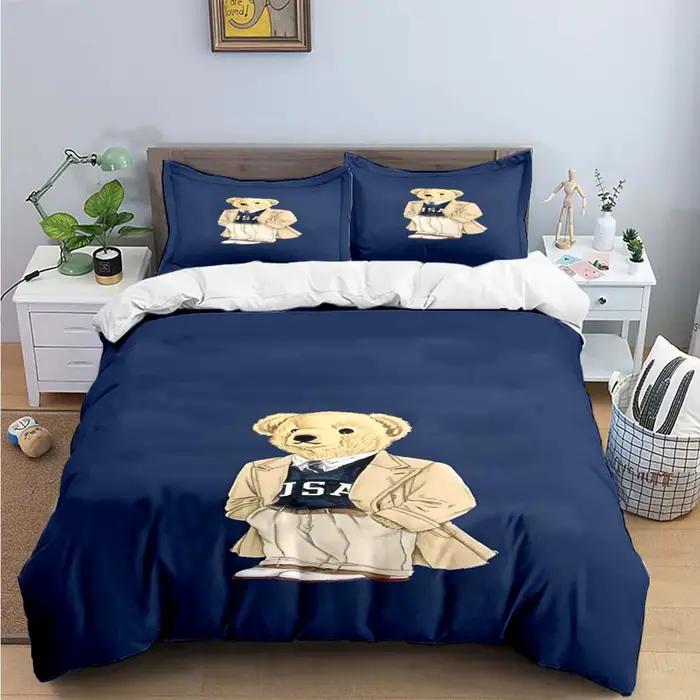 Offre spéciale mode ours ensemble de literie simple jumeau complet King Size mignon animaux linge de lit adultes adolescents chambre cadeau de luxe