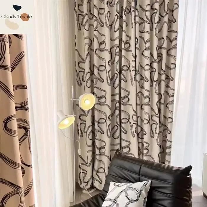 Rideaux Jacquard en Chenille à rayures courbes d'art abstrait français, noir et blanc, pour salon, salle à manger, chambre à coucher, espace d'art occultant