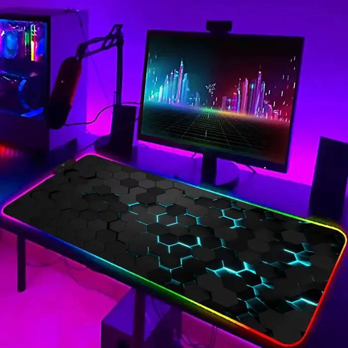 Tapis de souris d'art géométrique XXL RGB tapis de souris de jeu HD accessoires de joueur grand tapis de souris lumière LED tapis d'ordinateur avec rétro-éclairage