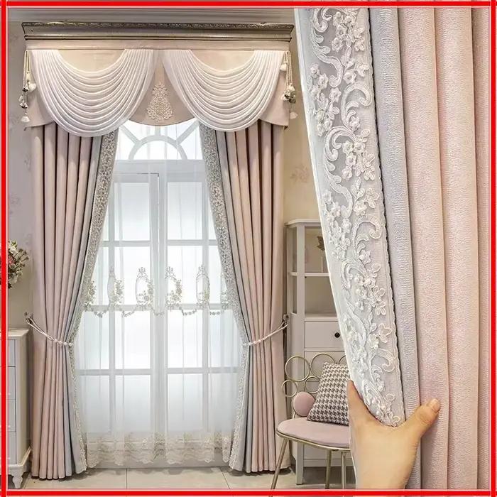 Gris rose épissé dentelle fille princesse Style nouveau Style moderne Nature verticale rideau pour salon chambre salle à manger taille personnalisée