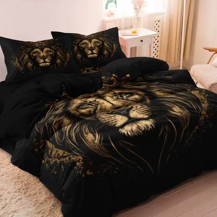 Ensemble de housse de couette avec imprimé Lion et couronne