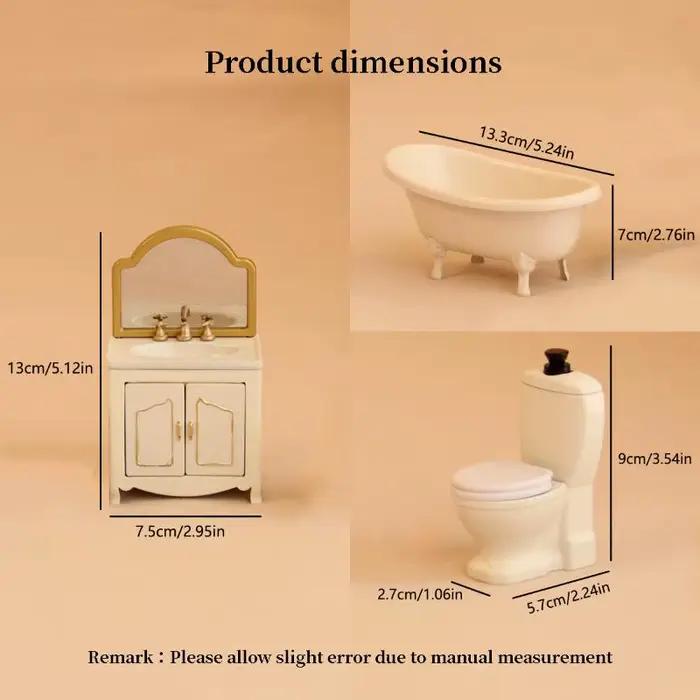 Modèle de meubles de salle de bain pour maison de poupée 1/12 : baignoire, toilettes, lavabo, armoire - Accessoires de décoration pour maison de poupée
