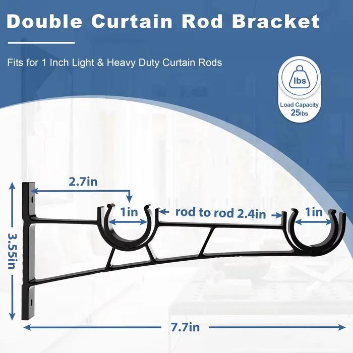 Support de tringle à rideau Double, 2 pièces, crochets de support de tringle robustes 1 pouce noir