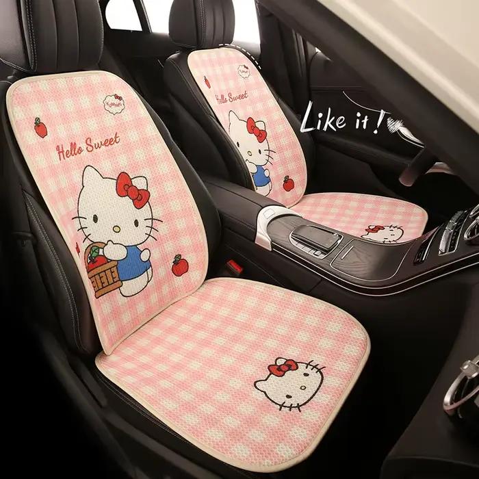 Coussin de siège universel Hello Kitty pour toutes les saisons, pour femmes, motif chaton de dessin animé, coussin de confort pour voiture, accessoires de siège auto