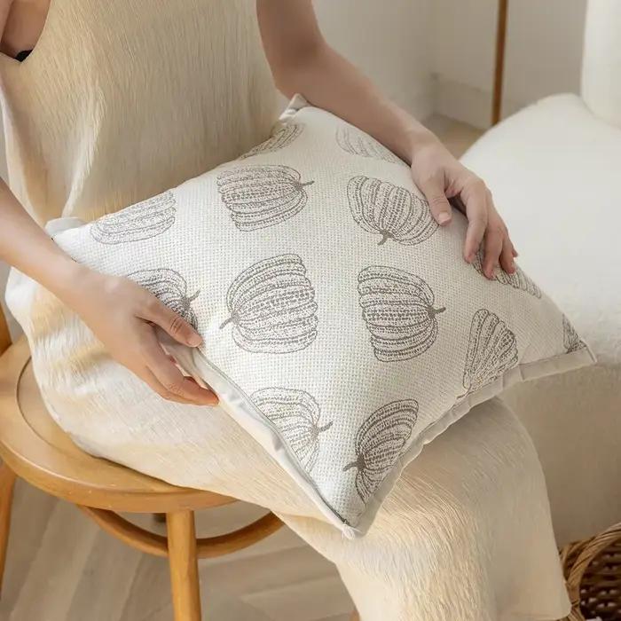 Juste de coussin Jacquard de style crème INS