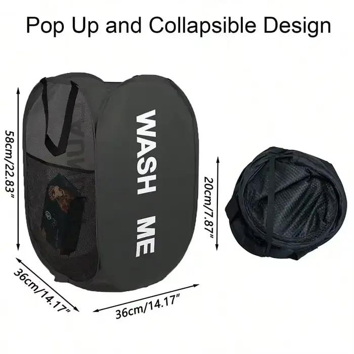 Panier à linge portable en maille, ouverture large, respirant, pliable, gain de place, pour dortoir, voyage, articles de salle de bain