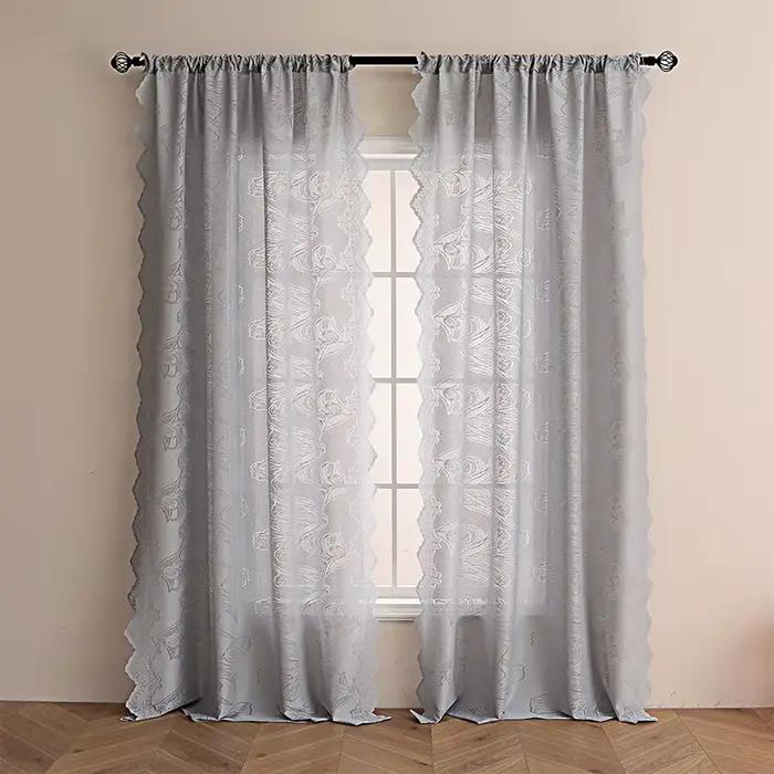 Rideaux Voilages Brodés Tulipes pour Salon et Chambre Décoration Style Champêtre 2 Panneaux Simplifiés