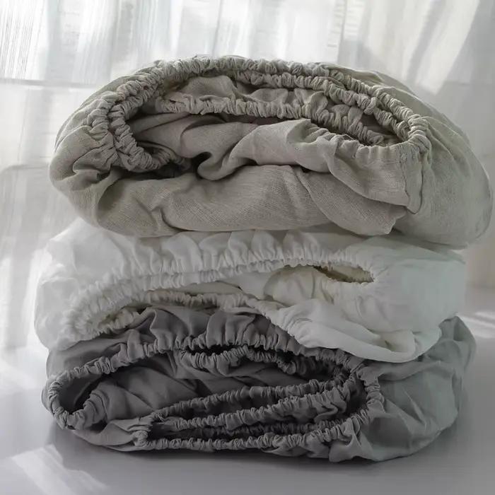 Drap-housse en lin 100% avec bande élastique, housse de matelas réglable coordonnante pour lit simple, double, king size, 140, 160, 200cm