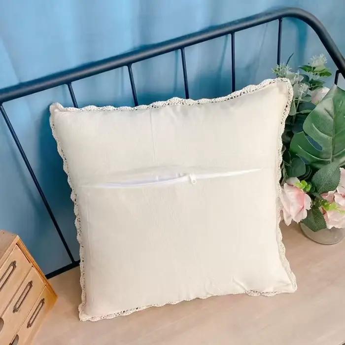 Housse de coussin en coton et lin tissé au crochet