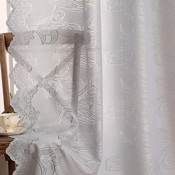 Rideaux Voilages Brodés Tulipes pour Salon et Chambre Décoration Style Champêtre 2 Panneaux Simplifiés