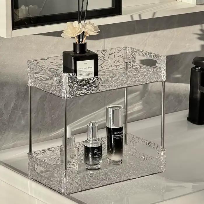 Accessoires de salle de bain transparents, organisateur de douche en acrylique, étagères à Double couche, organisateurs de maquillage, fournitures d'étagère pour la maison