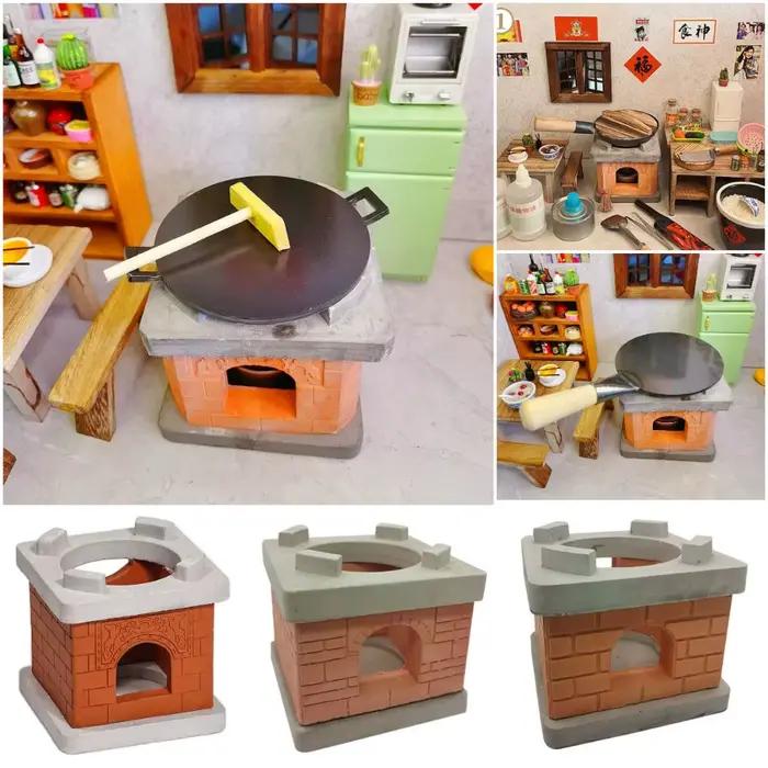 Simulation complète Mini ensemble de jeu de cuisine table de cuisson accessoires décoratifs ensemble d'ustensiles de cuisine en bois meubles de maison poignée couvercle de casserole