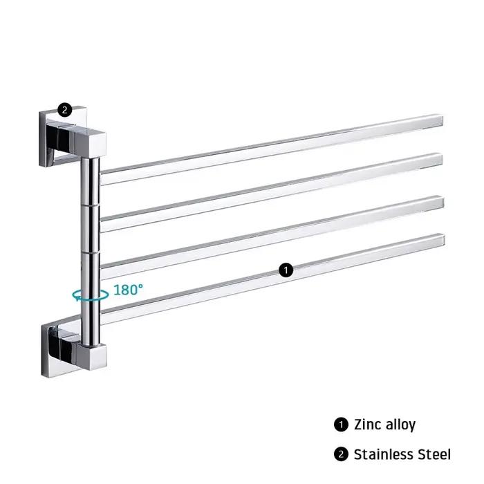 2/4 barres à serviettes pivotantes cintre mural matériel de salle de bain en acier inoxydable rotatif peignoir porte-serviettes