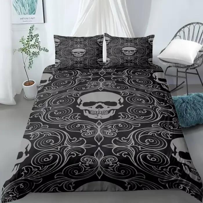 Ensemble de housse de couette crâne reine noir squelette Paisley motif