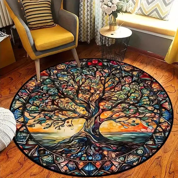 Tapis ronds à motif d'arbre de vie créatif rétro