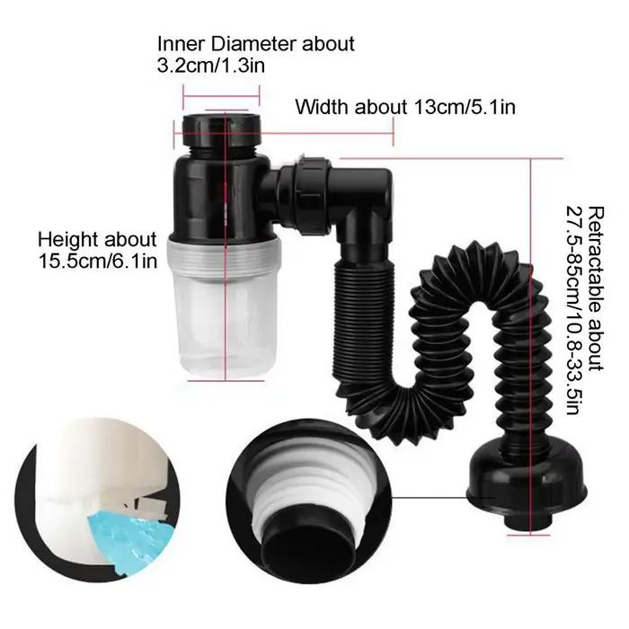 Tuyau de vidange de salle de bain pour évier, canalisations domestiques, égouts, avec siphon anti-odeur et filtre