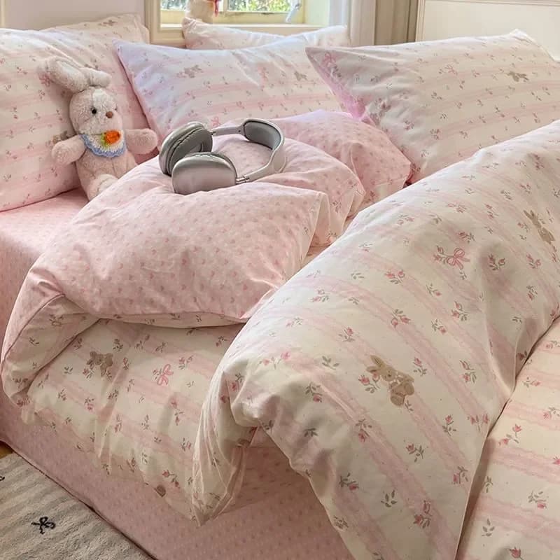 Parure de lit Ours Rose Adorable – Douce pour Enfants et Adultes – Housse de Couette, Drap Plat, Tai