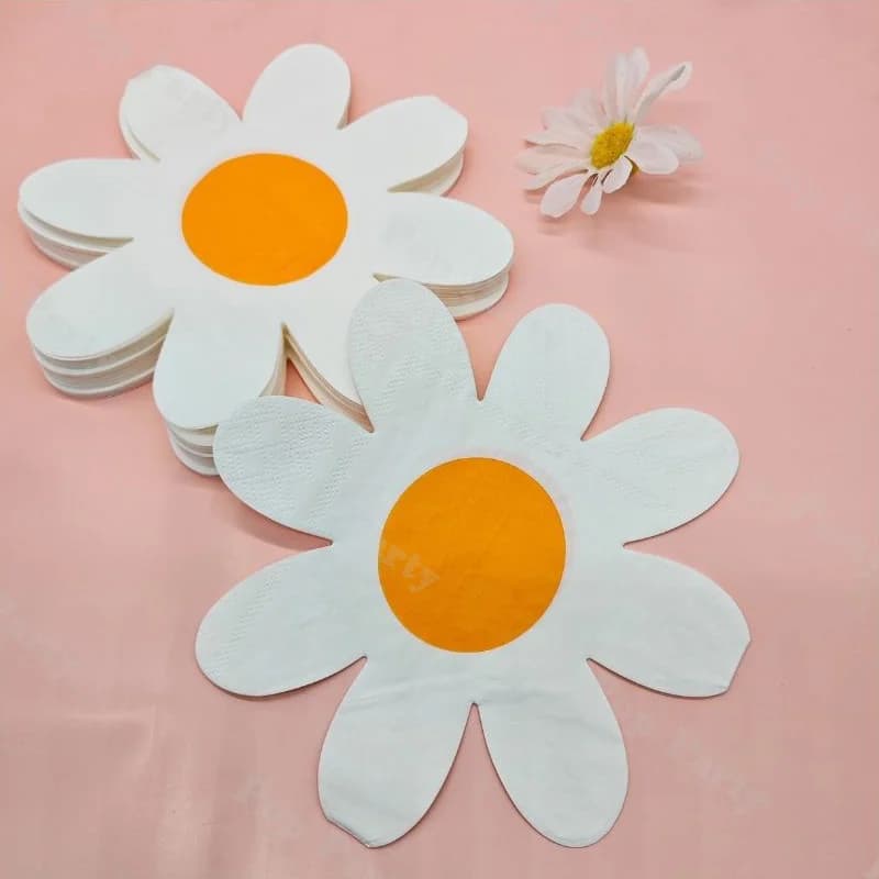 20 serviettes en papier à motifs floraux - Jaune, orange, violet, blanc, serviettes de table douces 