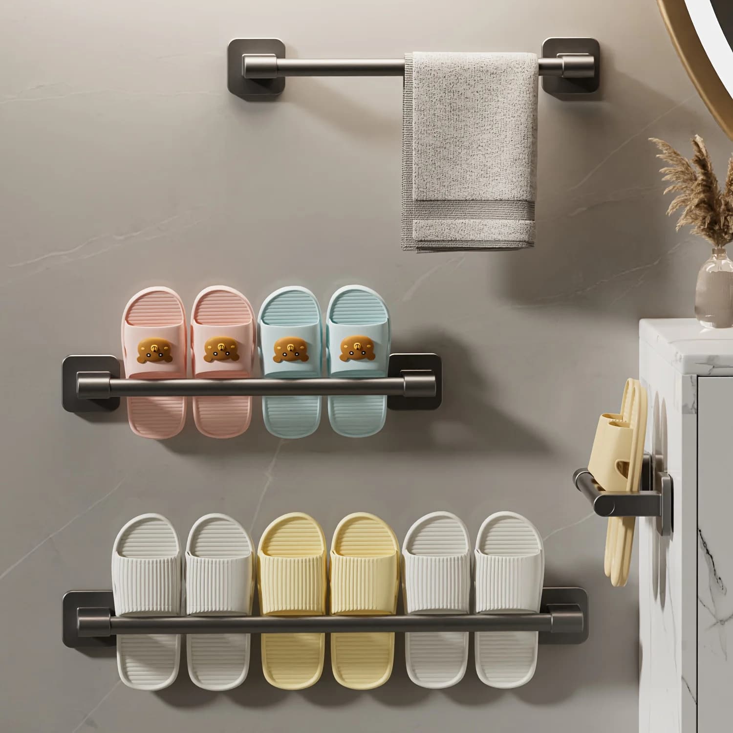 Porte-pantoufles et porte-serviettes de salle de bain, porte-serviettes et pantoufles de type patch,
