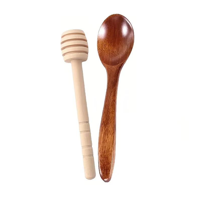 Cuillère à miel en bois, ensemble de bâtons de miel, cuillère à Dessert, barre à miel, cuillère à mi