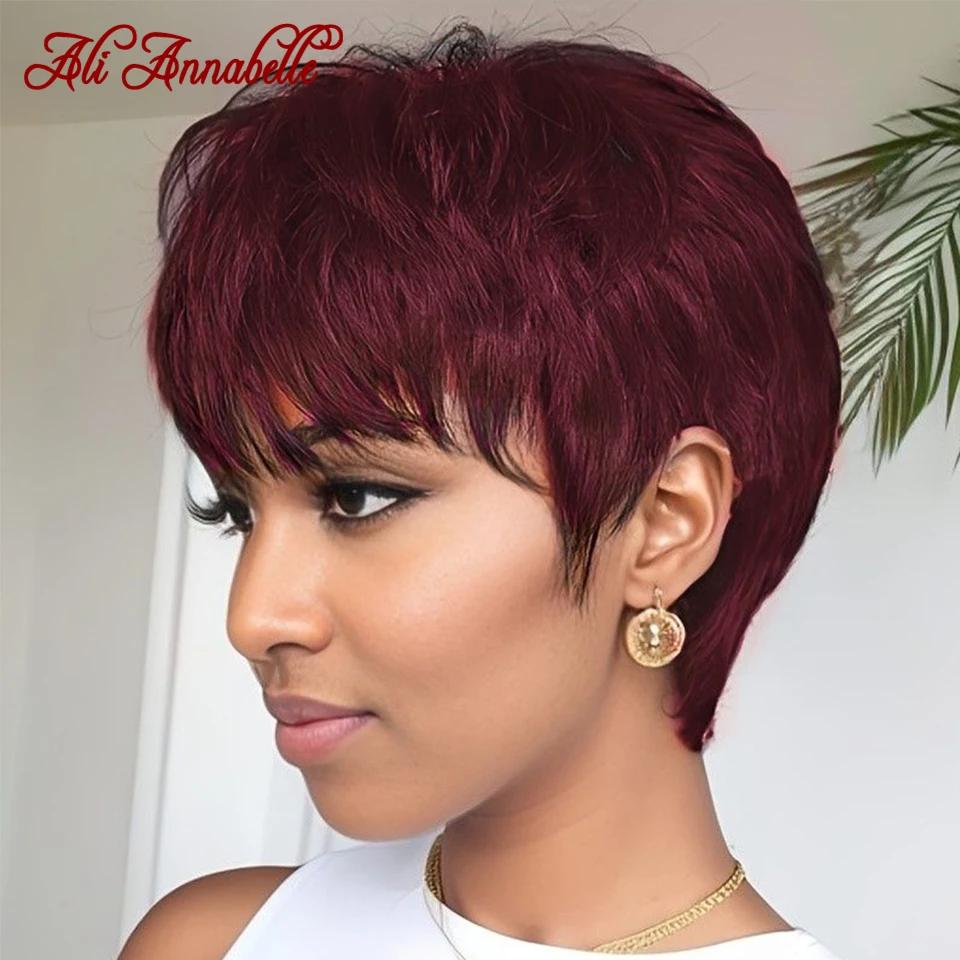 Ali Annabelle cheveux 4 pouces rouge 99J bordeaux coupe lutin perruques avec frange perruques de che
