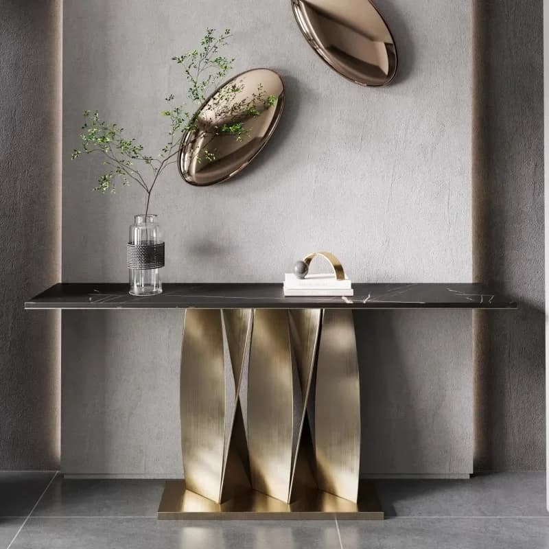 Console d'entrée de jardin d'hôtel, Table de bureau classique moderne en métal, minimaliste noir, Ta