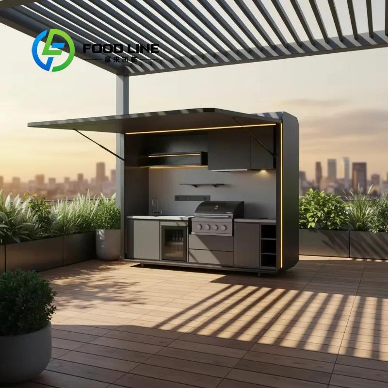 Ensemble de cuisine barbecue modulaire extérieur sur mesure avec réfrigérateur pleine taille et port