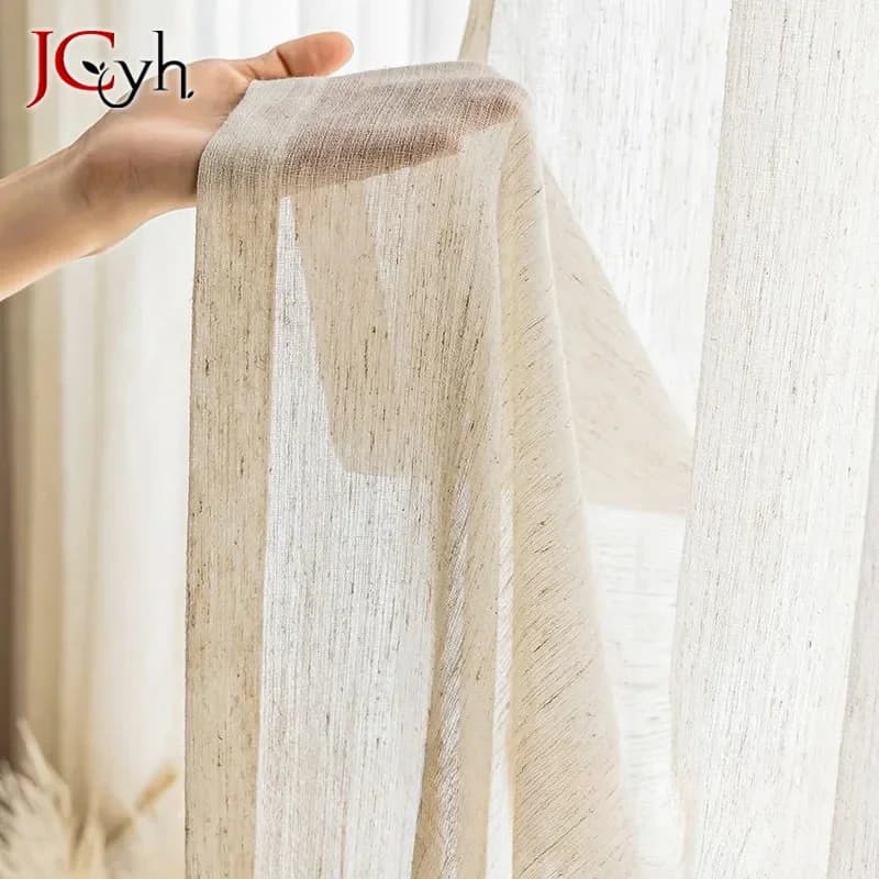 Rideaux transparents en Tulle, aspect lin et lin, Style japonais, pour fenêtres de salon, Voile Tran