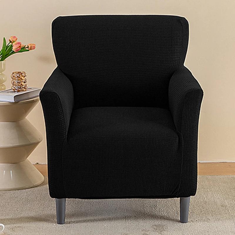 Housse de fauteuil extensible 1 pièce, unie, avec accoudoirs, douce et imperméable, pour mobilier de
