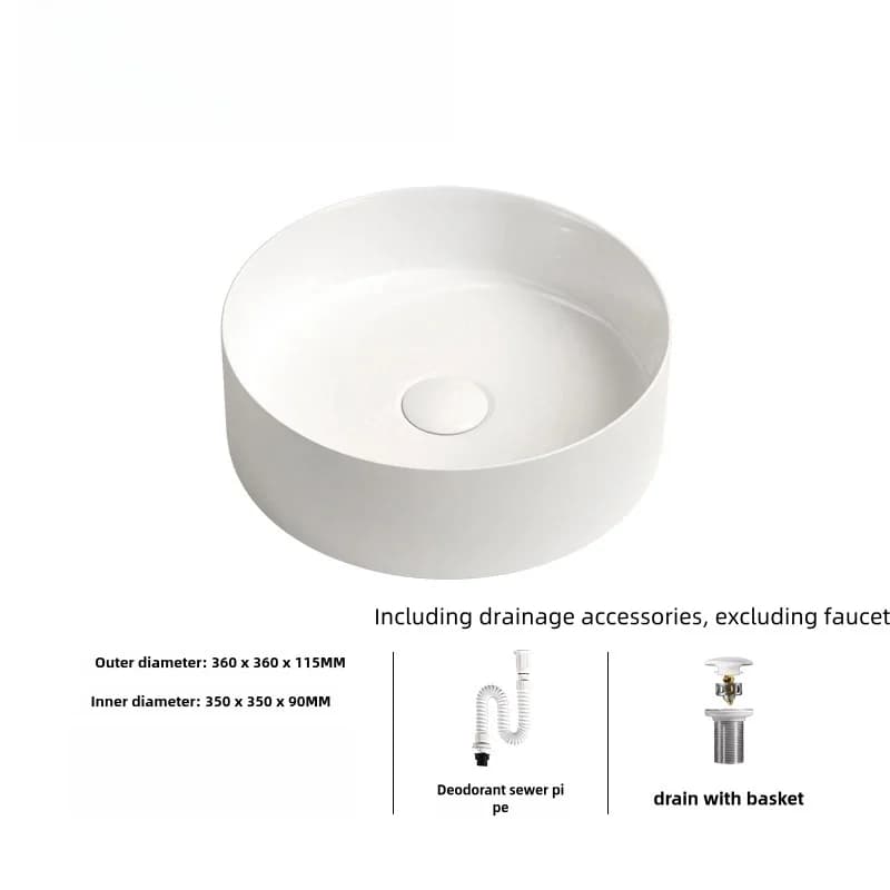 Lavabo de salle de bain moderne en céramique : blanc/gris foncé, finition mate, diamètre 36 cm/14 po