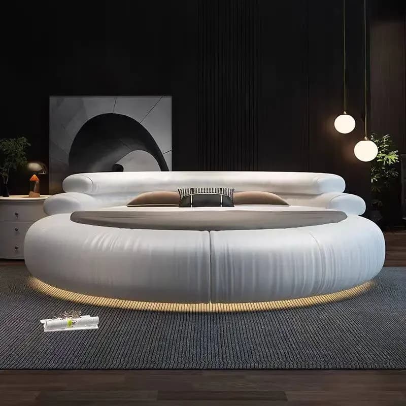 Lit rembourré fantaisie, minimaliste, sans matelas, lit rond moderne, taille Queen, pour filles, Cam