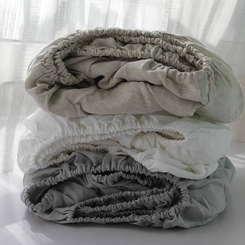 Drap-housse en lin 100% avec bande élastique, housse de matelas réglable coordonnante pour lit simple, double, king size, 140, 160, 200cm