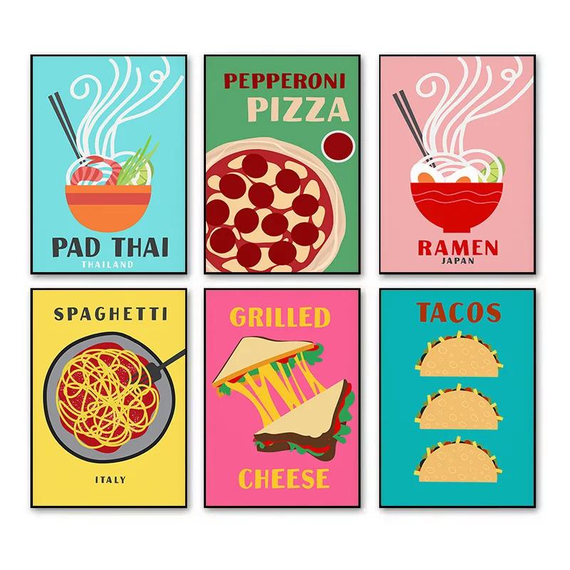 Preppy classique nourriture Pizza Tacos Ramen pâtes rétro abstrait affiche toile peinture mur Art photos décor intérieur de la maison