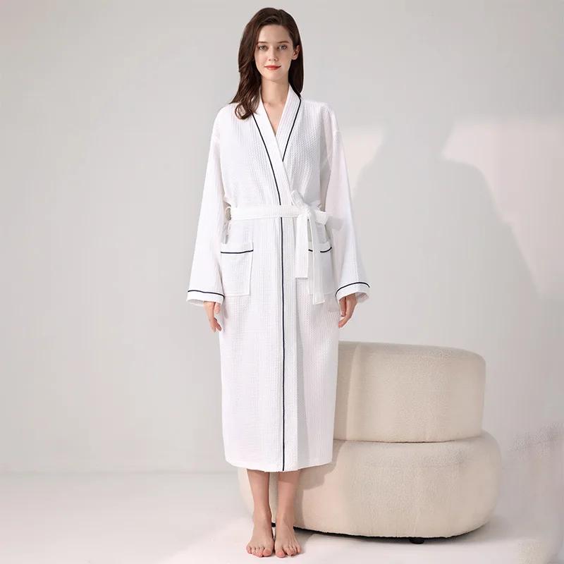 Peignoir d'hôtel en coton de haute qualité, couleurs unies, manches longues, pour hommes et femmes, pyjama absorbant et à séchage rapide