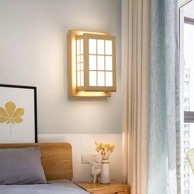 Style japonais applique en bois massif lumière LED pour salon chambre intérieur appliques allée décor à la maison éclairage intérieur