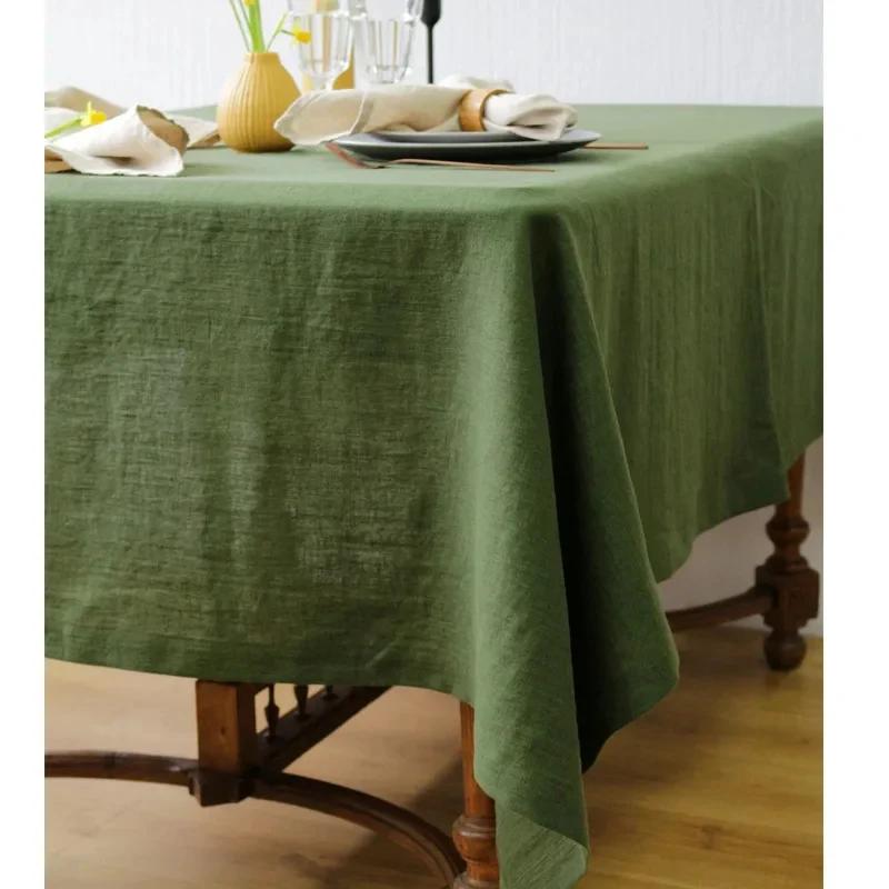 Nappe VIKAMA vert olive en lin texturé, imperméable et lavable, pour table à manger, décoration simple pour la maison